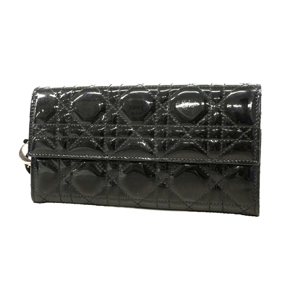 Christian Dior Long Wallet, Cannage Enamel, Black, Women's, P3641513